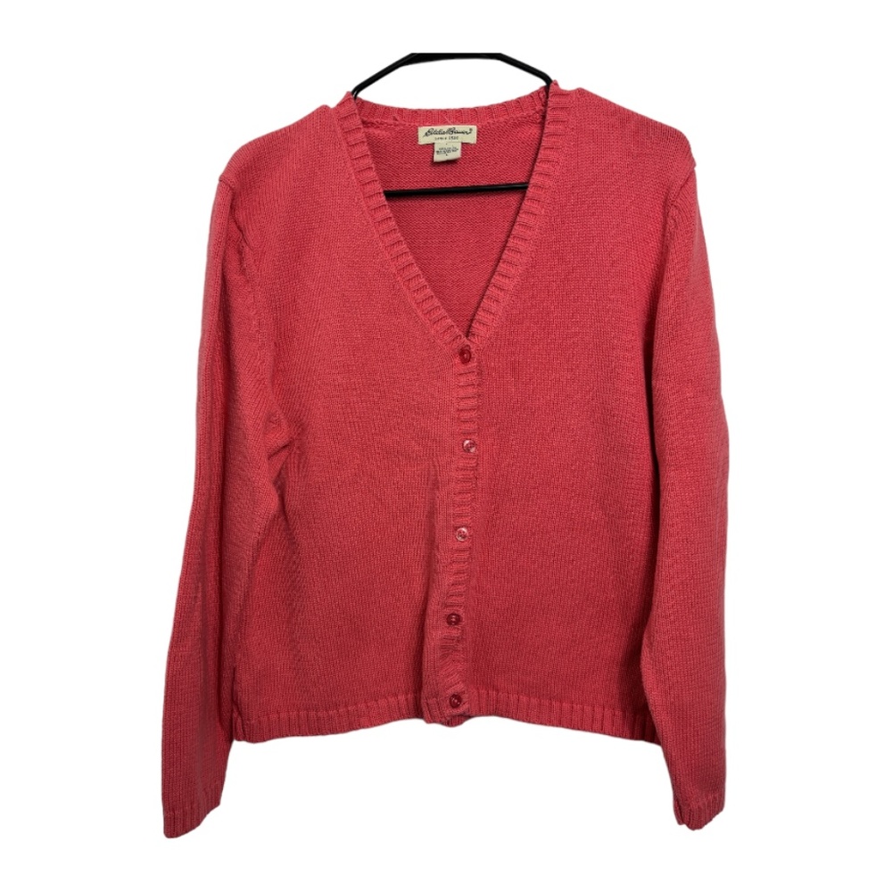 Eddie Bauer Barbie Pink Knit Button Up Cardigan Size Large
